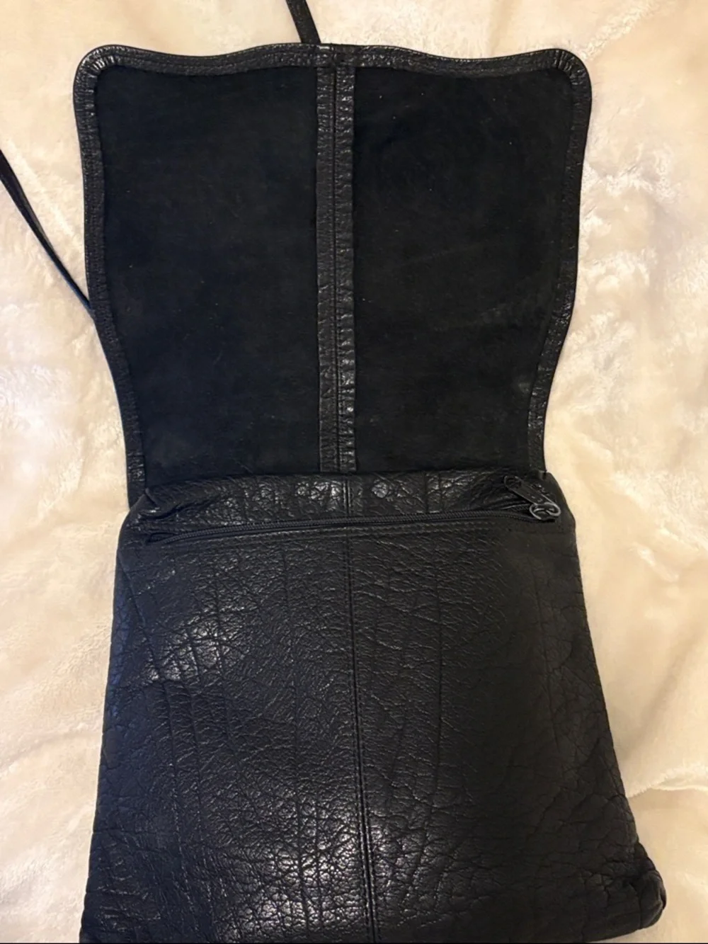 Carlos Falchi Black Leather Western Saddle Crossbody Bag – Flap + Back Pocket